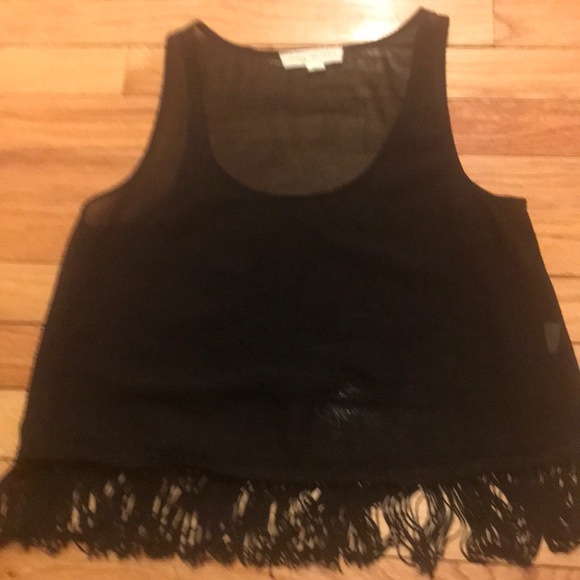 Staring at Stars Tops - EUC SHEER TANK W/ BLACK FRINGE HEM